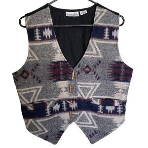 Generalities Vest Women’s Medium Vtg Aztec Wool Multicolor Pockets Wood Buttons